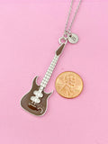Silver Guitar Pendant Necklace, Music Jewelry Gift, Keychain Option, N4438