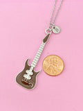 Silver Guitar Pendant Necklace, Music Jewelry Gift, Keychain Option, N4438