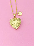 Gold Heart Locket Pendant Necklace, Love Heart, Keepsake Photo Frame, N4041