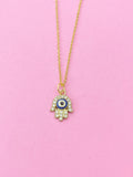 Gold Hamsa Blue Evil Eye Necklace, N1537