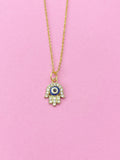 Gold Hamsa Blue Evil Eye Necklace, N1537