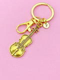 Gold Violin Keychain, Initial Charm, Music Lover Gift