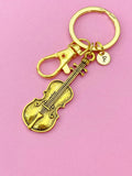 Gold Violin Keychain, Initial Charm, Music Lover Gift