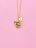 Gold Sushi Charm Necklace, Initial Pendant, Foodie Gift