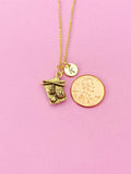 Gold Sushi Charm Necklace, Initial Pendant, Foodie Gift