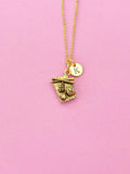 Gold Sushi Charm Necklace, Initial Pendant, Foodie Gift