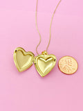 Gold Heart Locket Pendant Necklace, D364