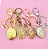 Silver Gold Bronze or Rose Gold Flower Locket Initial Keychain, N4922A
