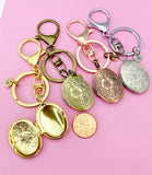 Silver Gold Bronze or Rose Gold Flower Locket Initial Keychain, N4922A
