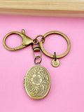 Flower Locket Initial Keychain, Keepsake Photo Frame, Christmas Gift