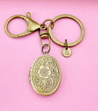 Flower Locket Initial Keychain, Keepsake Photo Frame, Christmas Gift