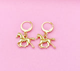 Gold Horse Dangle Earrings, Equestrian Jewelry