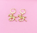 Gold Horse Dangle Earrings, Equestrian Jewelry