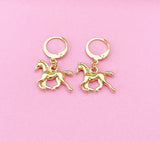 Gold Horse Dangle Earrings, Equestrian Jewelry