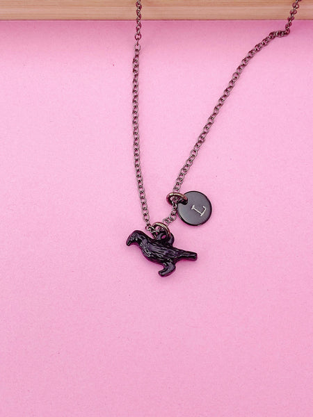 Halloween Black Raven Crow Bird Charm Necklace Gift, Gothic Jewelry, Personalized Gift, N2084