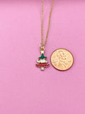Gold Christmas Tree Charm Necklace, Enamel Star Jewelry