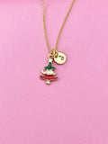 Gold Christmas Tree Charm Necklace, N616