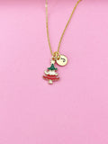 Gold Christmas Tree Charm Necklace, N616