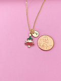 Gold Christmas Tree Charm Necklace, N616