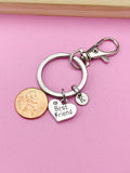 Silver Beat Friend Heart Charm Keychain, Best Friends Gifts, N829A