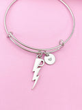 Silver Lightning Charm Bangle Bracelet, Initial Charm