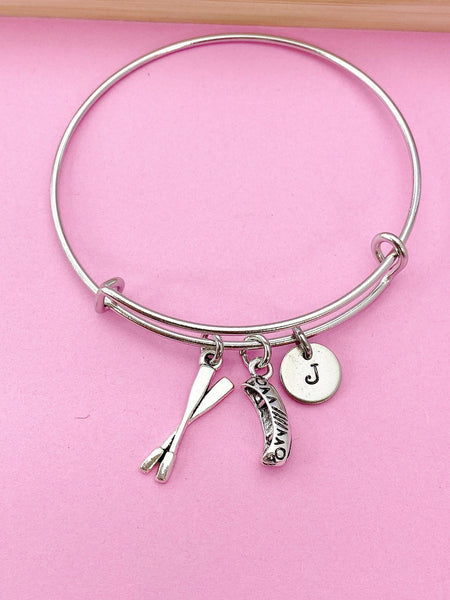 Silver Crew Oar Canoe Rowing Charm Bracelet, N2672A