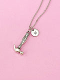 Hammer Charm Necklace, Silver Tone, Initial Charm
