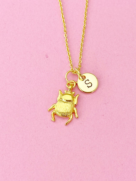 Gold Beetle Charm Necklace, Silver in Option, Christmas Gifts, N4944A