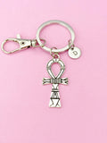 Silver Ankh Cross Keychain, Initial Charm, Egyptian Key of Life, K5769