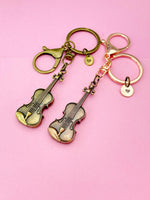 Gold or Rose Gold/Red Copper Violin Keychain, Viola Charm, Cello Charm, Fiddle Charm Music Keychain, N5770