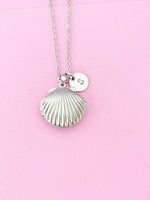 Silver Scallop Shell Locket Necklace, Mermaid Seashell, N5127