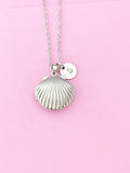 Silver Scallop Shell Locket Necklace, Mermaid Seashell, N5127