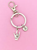 ASL I Love You Hand Sign Keychain, Initial Charm