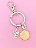 ASL I Love You Hand Sign Keychain, Initial Charm