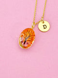 Gold Tree Necklace, Real Dried Flower, Initial Charm