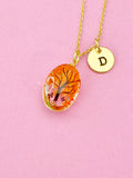Gold Tree Necklace, Real Dried Flower, Initial Charm