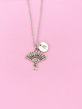 Silver Folding Fan Charm Necklace, Hand Fan Charm Japanese Jewelry, N453