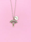 Silver Fan Charm Necklace, Initial Charm, Japanese Jewelry