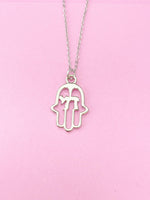 Silver Hamsa Chai Charm Necklace, Palm Hand Chai Charm, Graduation Gift, N231