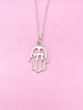 Silver Hamsa Chai Charm Necklace, Palm Hand Chai Charm, Graduation Gift, N231