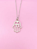 Silver Hamsa Chai Charm Necklace, Palm Hand Chai Charm, Graduation Gift, N231