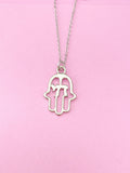 Silver Hamsa Chai Charm Necklace, Palm Hand Chai Charm, Graduation Gift, N231