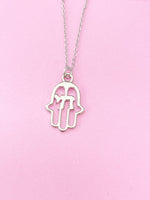 Silver Hamsa Chai Charm Necklace, Palm Hand Chai Charm, Graduation Gift, N231