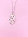 Silver Hamsa Chai Stainless Steel Necklace