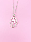Silver Hamsa Chai Charm Necklace, Palm Hand Chai Charm, Graduation Gift, N231