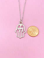 Silver Hamsa Chai Charm Necklace, Palm Hand Chai Charm, Graduation Gift, N231