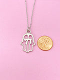 Silver Hamsa Chai Charm Necklace, Palm Hand Chai Charm, Graduation Gift, N231