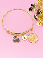 Gold Swan Charm Bracelet, Black Big Bird Swan Charm, N5039