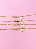 Plum Blossom Jade Bracelet, Natural Jade Gemstone Jewelry, Simple Gold Chain Bracelet or Bolo Bracelets, Personized Initial Bracelet, N5091
