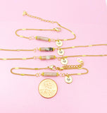 Plum Blossom Jade Bracelet, Natural Jade Gemstone Jewelry, Simple Gold Chain Bracelet or Bolo Bracelets, Personized Initial Bracelet, N5091